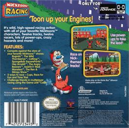 Box back cover for Nicktoons Racing on the Nintendo Game Boy Advance.
