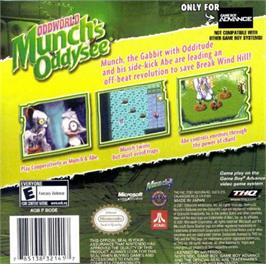 Box back cover for Oddworld: Munch's Oddysee on the Nintendo Game Boy Advance.
