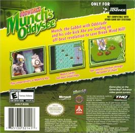 Box back cover for Oddworld - Munch's Oddysee on the Nintendo Game Boy Advance.