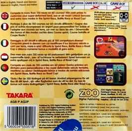 Box back cover for Penny Racers on the Nintendo Game Boy Advance.