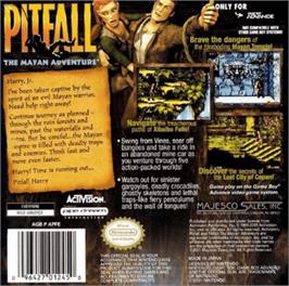 Box back cover for Pitfall: The Mayan Adventure on the Nintendo Game Boy Advance.
