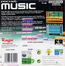 Box back cover for Pocket Music on the Nintendo Game Boy Advance.