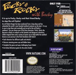 Box back cover for Pocky & Rocky with Becky on the Nintendo Game Boy Advance.