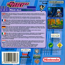Box back cover for Powerpuff Girls: Mojo Jojo A-Go-Go on the Nintendo Game Boy Advance.