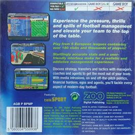 Box back cover for Premier Manager 2003-04 on the Nintendo Game Boy Advance.