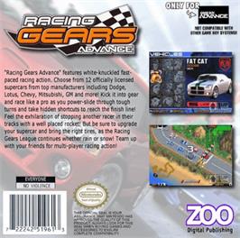 Box back cover for Racing Gears Advance on the Nintendo Game Boy Advance.