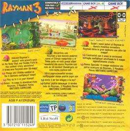 Box back cover for Rayman 3: Hoodlum Havoc on the Nintendo Game Boy Advance.
