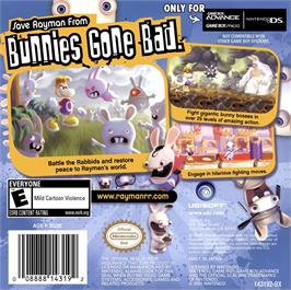 Box back cover for Rayman Raving Rabbids on the Nintendo Game Boy Advance.