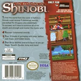 Box back cover for Revenge Of Shinobi, The on the Nintendo Game Boy Advance.