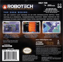 Box back cover for Robotech: The Macross Saga on the Nintendo Game Boy Advance.