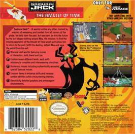 Box back cover for Samurai Jack: The Amulet of Time on the Nintendo Game Boy Advance.
