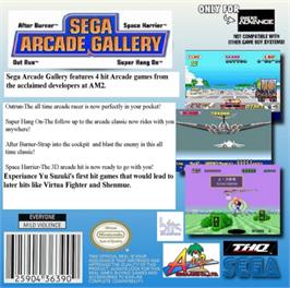 Box back cover for Sega Arcade Gallery on the Nintendo Game Boy Advance.