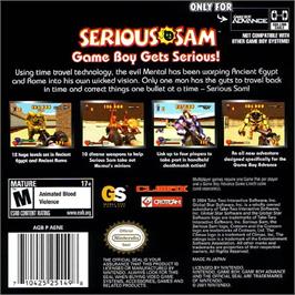 Box back cover for Serious Sam on the Nintendo Game Boy Advance.