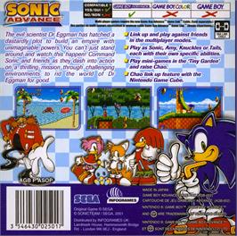 Box back cover for Sonic Advance on the Nintendo Game Boy Advance.