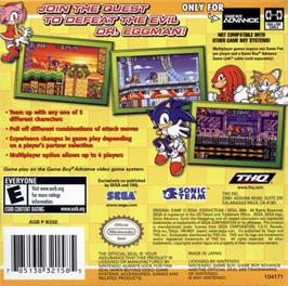Box back cover for Sonic Advance 3 on the Nintendo Game Boy Advance.
