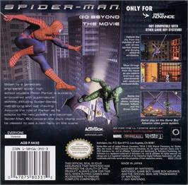 Box back cover for Spider-man on the Nintendo Game Boy Advance.