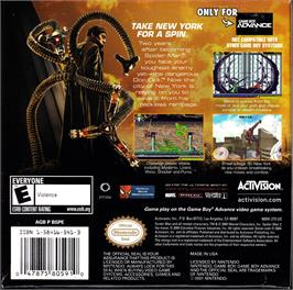 Box back cover for Spider-man 2 on the Nintendo Game Boy Advance.