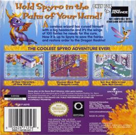 Box back cover for Spyro: Season of Ice on the Nintendo Game Boy Advance.