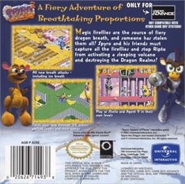 Box back cover for Spyro 2: Season of Flame on the Nintendo Game Boy Advance.