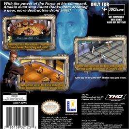 Box back cover for Star Wars: The New Droid Army on the Nintendo Game Boy Advance.