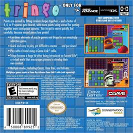 Box back cover for Stinger on the Nintendo Game Boy Advance.