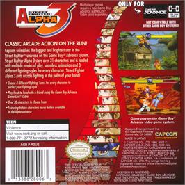Box back cover for Street Fighter Alpha 3 on the Nintendo Game Boy Advance.