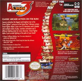 Box back cover for Street Fighter Alpha 3 on the Nintendo Game Boy Advance.