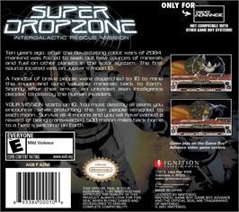 Box back cover for Super Dropzone - Intergalactic Rescue Mission on the Nintendo Game Boy Advance.