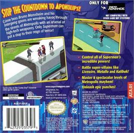 Box back cover for Superman: Countdown to Apokolips on the Nintendo Game Boy Advance.