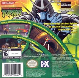Box back cover for Teenage Mutant Ninja Turtles on the Nintendo Game Boy Advance.