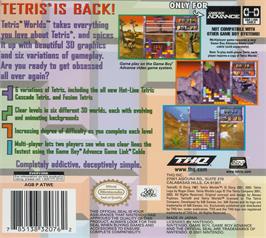 Box back cover for Tetris Worlds on the Nintendo Game Boy Advance.