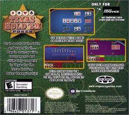 Box back cover for Texas Hold 'em Poker on the Nintendo Game Boy Advance.