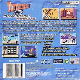 Box back cover for Thunderbirds - International Rescue on the Nintendo Game Boy Advance.