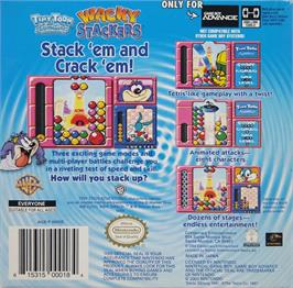 Box back cover for Tiny Toon Adventures - Wacky Stackers on the Nintendo Game Boy Advance.