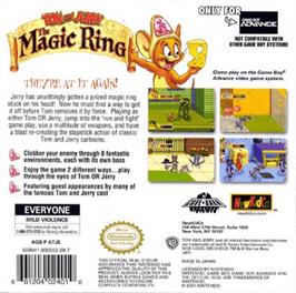 Box back cover for Tom and Jerry: The Magic Ring on the Nintendo Game Boy Advance.