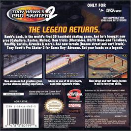 Box back cover for Tony Hawk's Pro Skater 2 on the Nintendo Game Boy Advance.