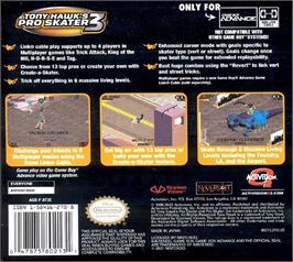 Box back cover for Tony Hawk's Pro Skater 3 on the Nintendo Game Boy Advance.
