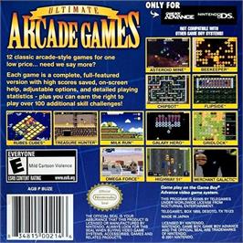 Box back cover for Ultimate Arcade Games on the Nintendo Game Boy Advance.