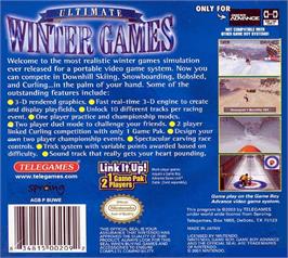 Box back cover for Ultimate Winter Games on the Nintendo Game Boy Advance.