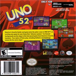 Box back cover for Uno 52 on the Nintendo Game Boy Advance.