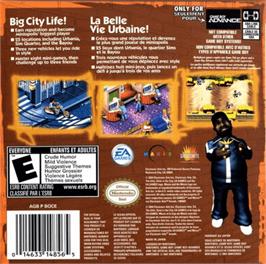 Box back cover for Urbz: Sims in the City on the Nintendo Game Boy Advance.