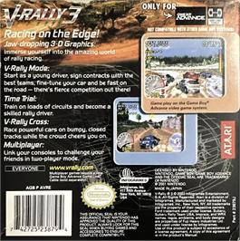 Box back cover for V-rally 3 on the Nintendo Game Boy Advance.