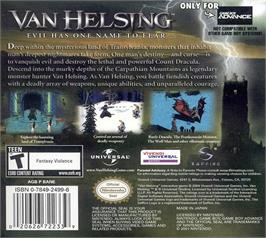 Box back cover for Van Helsing on the Nintendo Game Boy Advance.