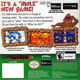 Box back cover for Whac-a-mole on the Nintendo Game Boy Advance.