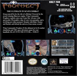 Box back cover for Wing Commander: Prophecy on the Nintendo Game Boy Advance.