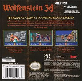 Box back cover for Wolfenstein 3D on the Nintendo Game Boy Advance.