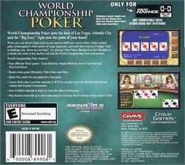 Box back cover for World Championship Poker on the Nintendo Game Boy Advance.