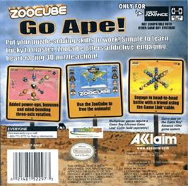 Box back cover for ZooCube on the Nintendo Game Boy Advance.