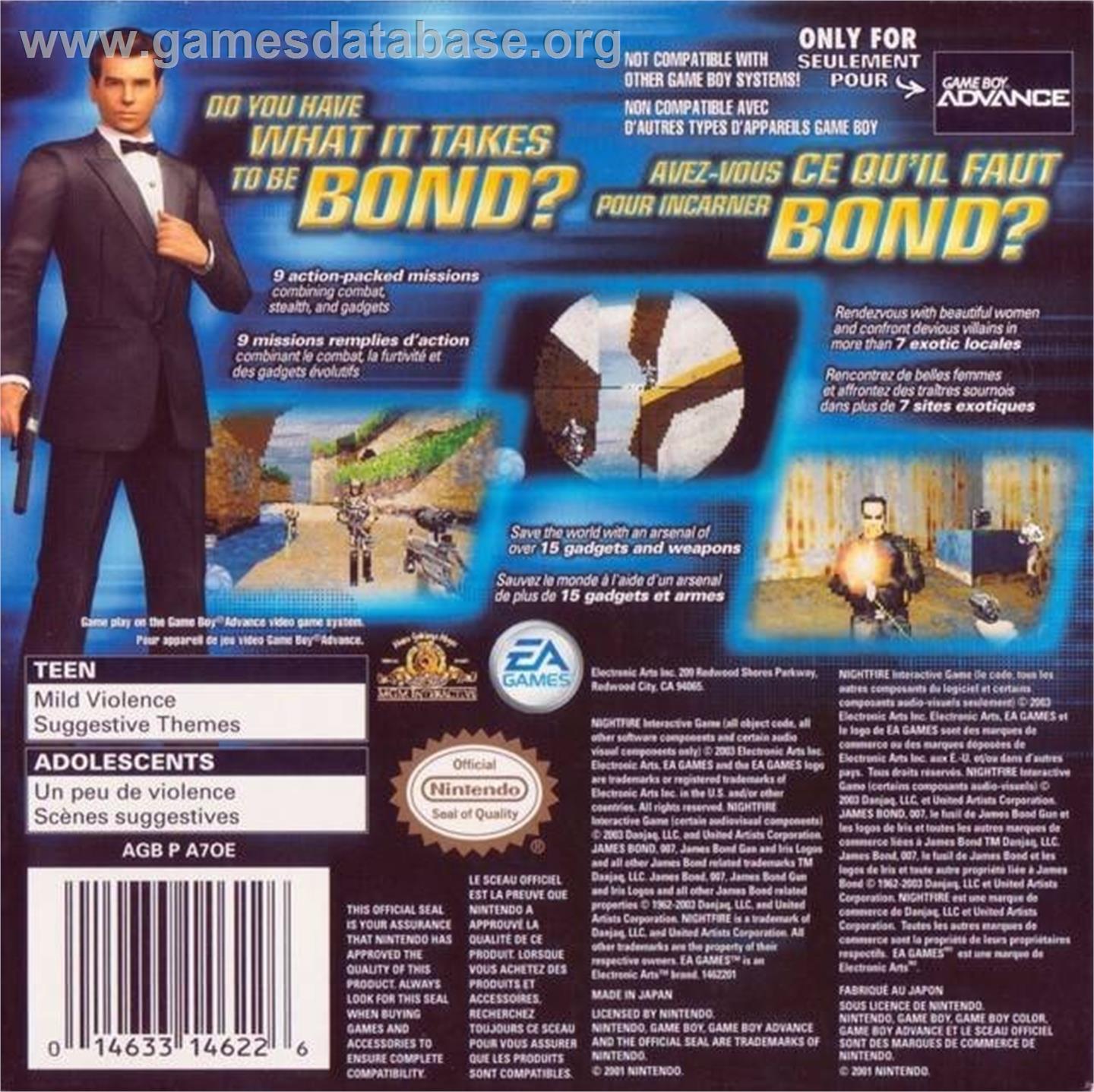 007 - Nightfire - Nintendo Game Boy Advance - Artwork - Box Back