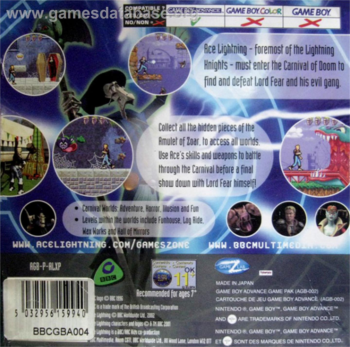 Ace Lightning - Nintendo Game Boy Advance - Artwork - Box Back